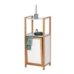 Wenko Regal Finja Bambus Mit Wäschebox 30 L Bambus 40 X 95 X 30 Cm Braun -Wenko 15623 sb freisteller de 07