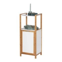 Wenko Regal Finja Bambus Mit Wäschebox 30 L Bambus 40 X 95 X 30 Cm Braun -Wenko 15623 sb freisteller de 08