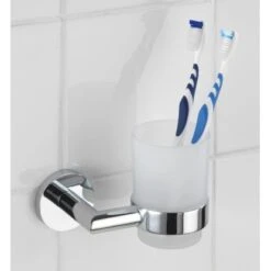 Wenko Power-Loc Zahnputzbecherhalter Revello Messing 13 X 9,5 X 9,5 Cm Chrom