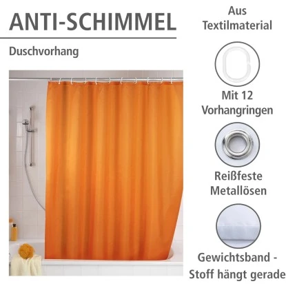 Wenko Anti-Schimmel Duschvorhang Uni 180 Cm X 200 Cm Orange 5 Wenko Anti-Schimmel Duschvorhang Uni 180 Cm X 200 Cm Orange – Bild 3