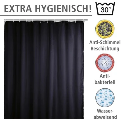 Wenko Anti-Schimmel Duschvorhang Uni Polyester 180 Cm X 200 Cm Schwarz 5 Wenko Anti-Schimmel Duschvorhang Uni Polyester 180 Cm X 200 Cm Schwarz – Bild 3