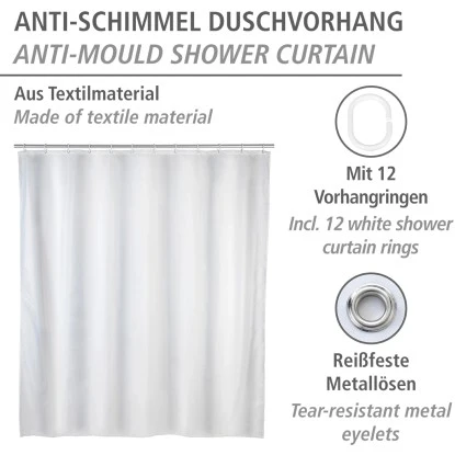 Wenko Anti-Schimmel Duschvorhang Uni Polyester 120 Cm X 200 Cm Weiß 4 Wenko Anti-Schimmel Duschvorhang Uni Polyester 120 Cm X 200 Cm Weiß – Bild 2
