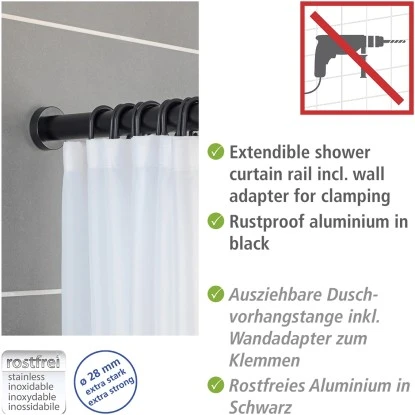 Wenko Teleskop-Duschvorhangstange Luz Ausziehbar Rostfrei 70 Cm - 115 Cm Schwarz 5 Wenko Teleskop-Duschvorhangstange Luz Ausziehbar Rostfrei 70 Cm - 115 Cm Schwarz – Bild 3