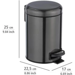 Wenko Kosmetik-Treteimer Leman Metallic-Schwarz 3 L Edelstahl -Wenko 587664 1068 04