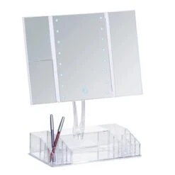 Wenko LED-Standspiegel Mit Organizer Fanano Kunststoff 34.5 X 39 X 16.5 Cm Weiß -Wenko 59429 sb freisteller de 07