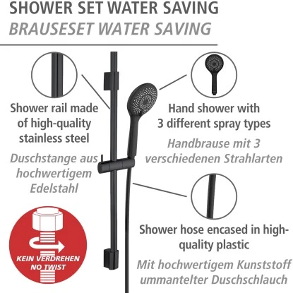 Wenko Brauseset Watersaving Schwarz 4 Wenko Brauseset Watersaving Schwarz – Bild 2