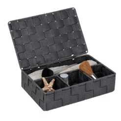 Wenko Aufbewahrungskorb Mit Deckel Adria Dunkelgrau Polypropylen 26 X 7 X 17 Cm